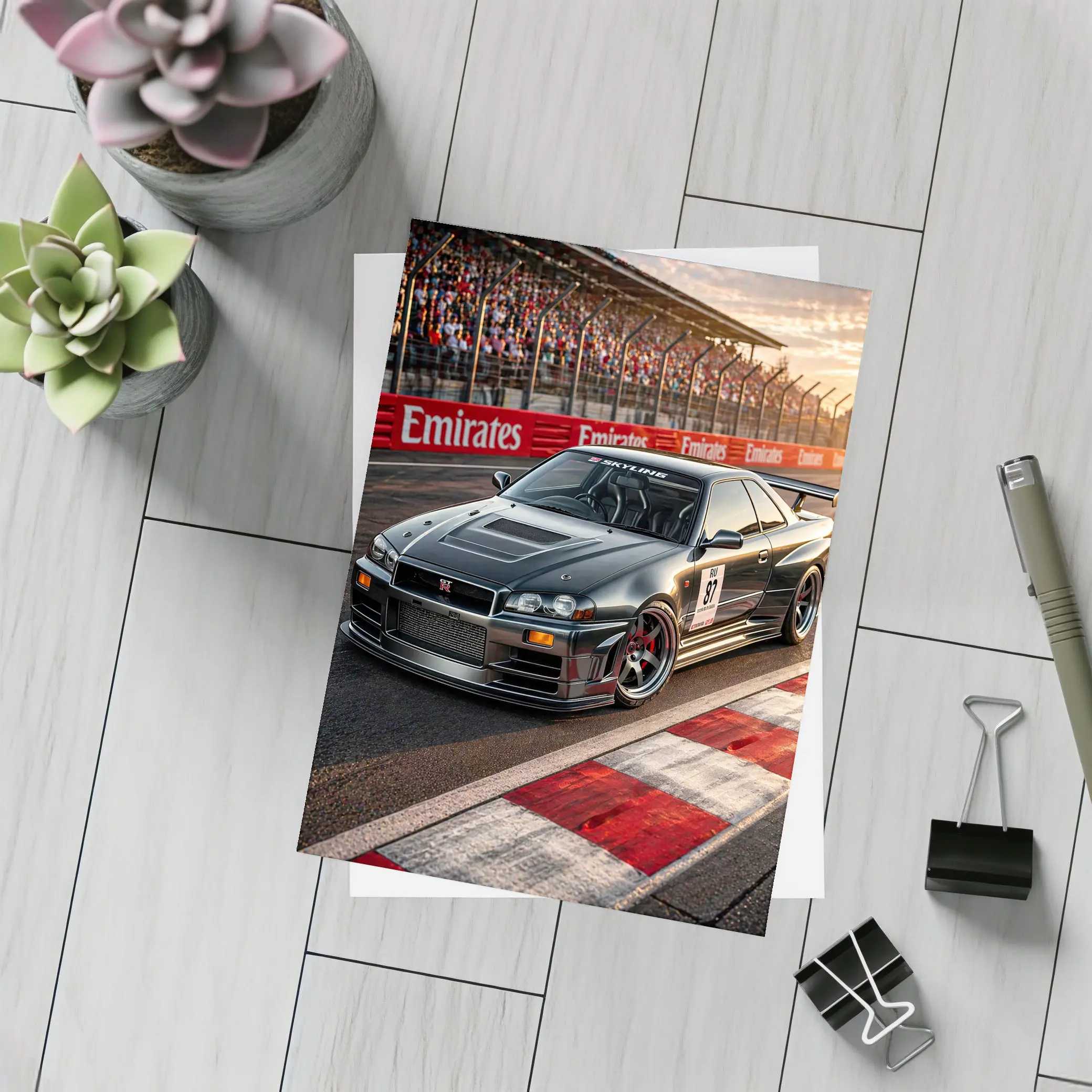 Nissan Skyline GT-R Black Race Track Sunset – Postcards