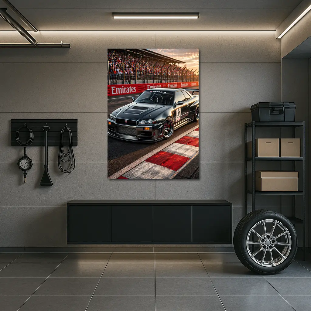 Nissan Skyline GT-R Black Race Track Sunset – Wall Art