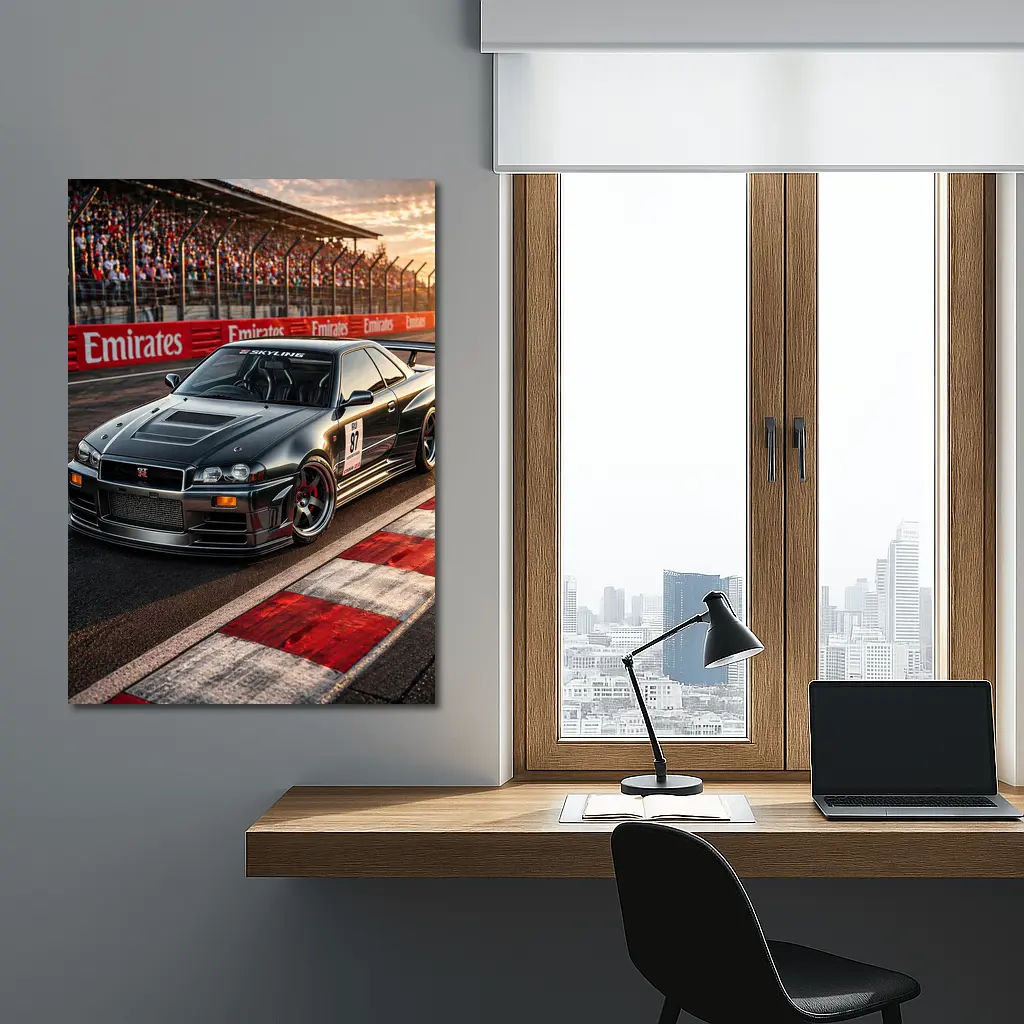 Nissan Skyline GT-R Black Race Track Sunset – Wall Art