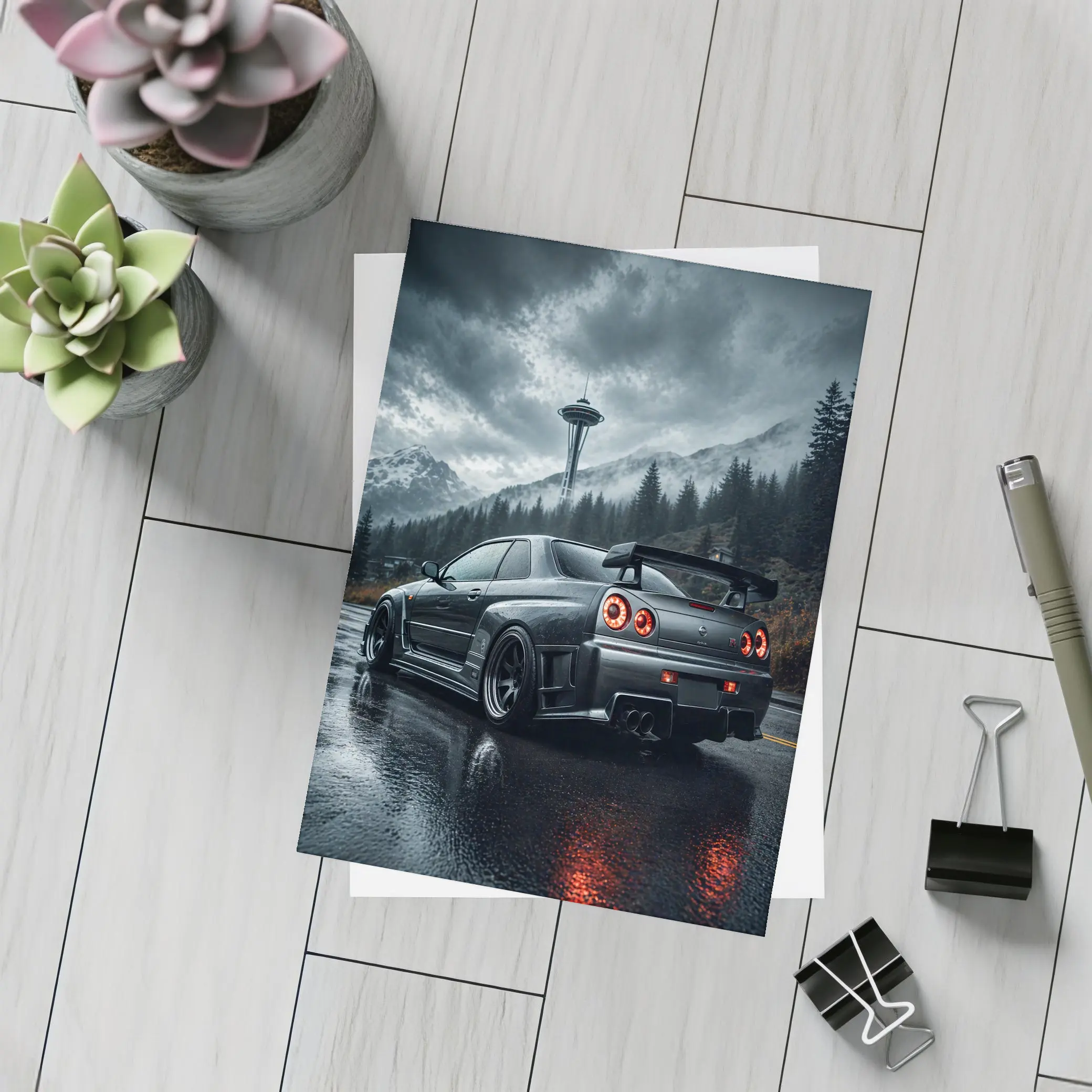 Nissan Skyline GT-R Rainy Dark Mountain Road – Postcards