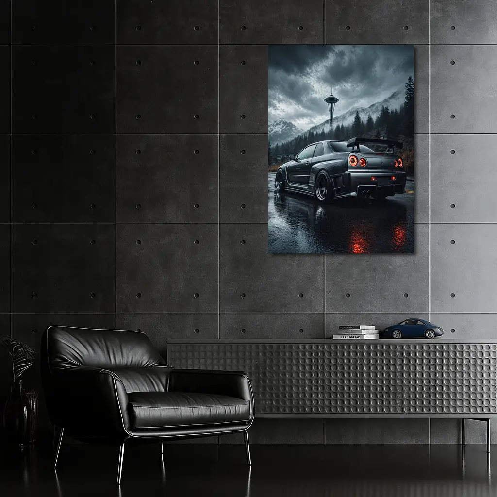 Nissan Skyline GT-R Rainy Dark Mountain Road – Wall Art