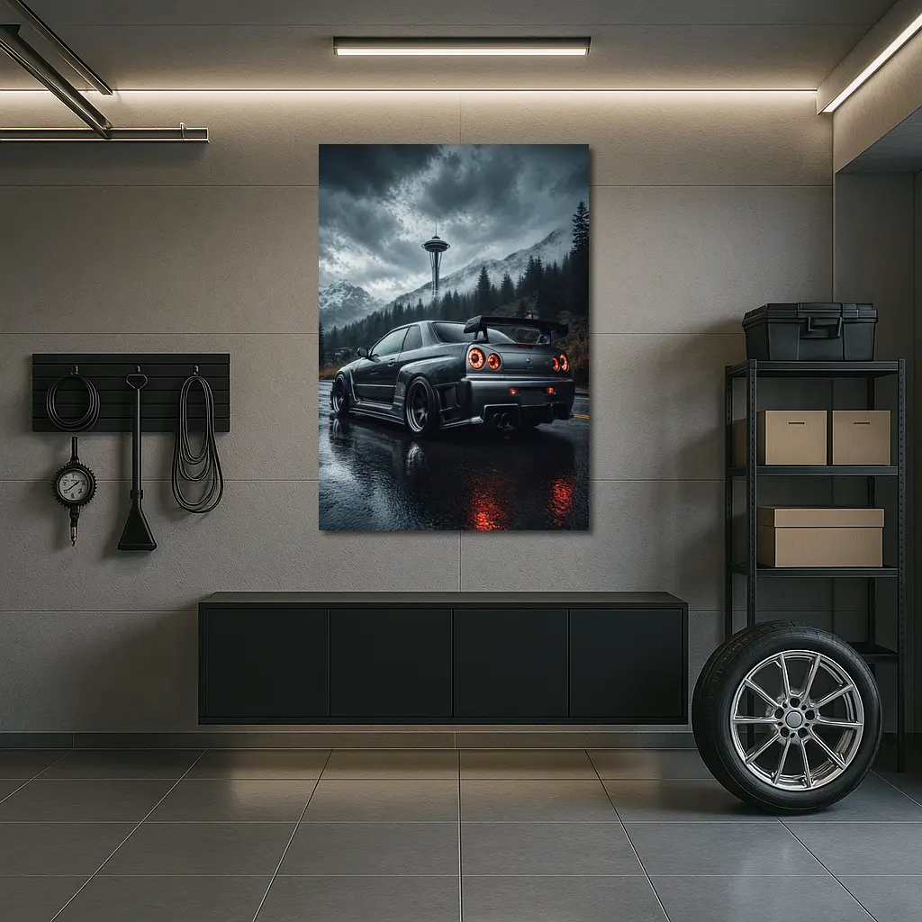 Nissan Skyline GT-R Rainy Dark Mountain Road – Wall Art