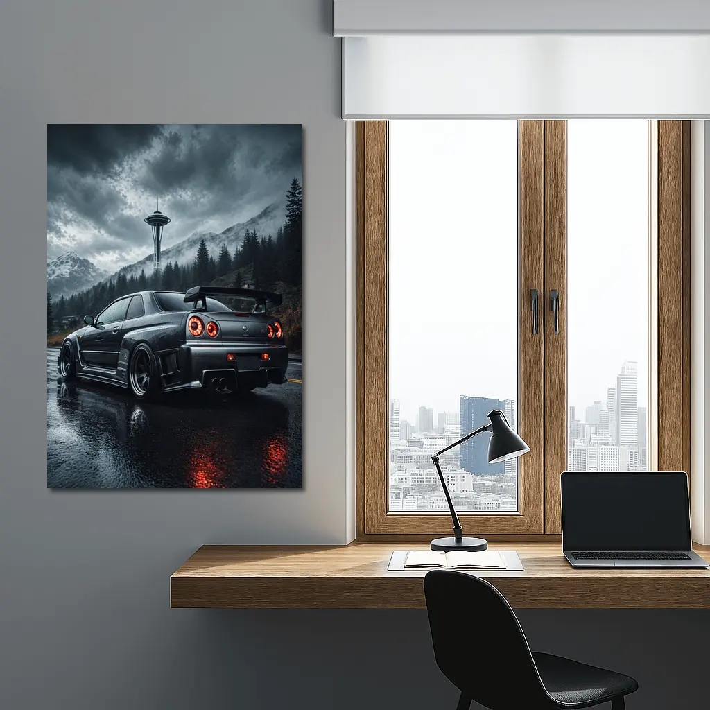 Nissan Skyline GT-R Rainy Dark Mountain Road – Wall Art