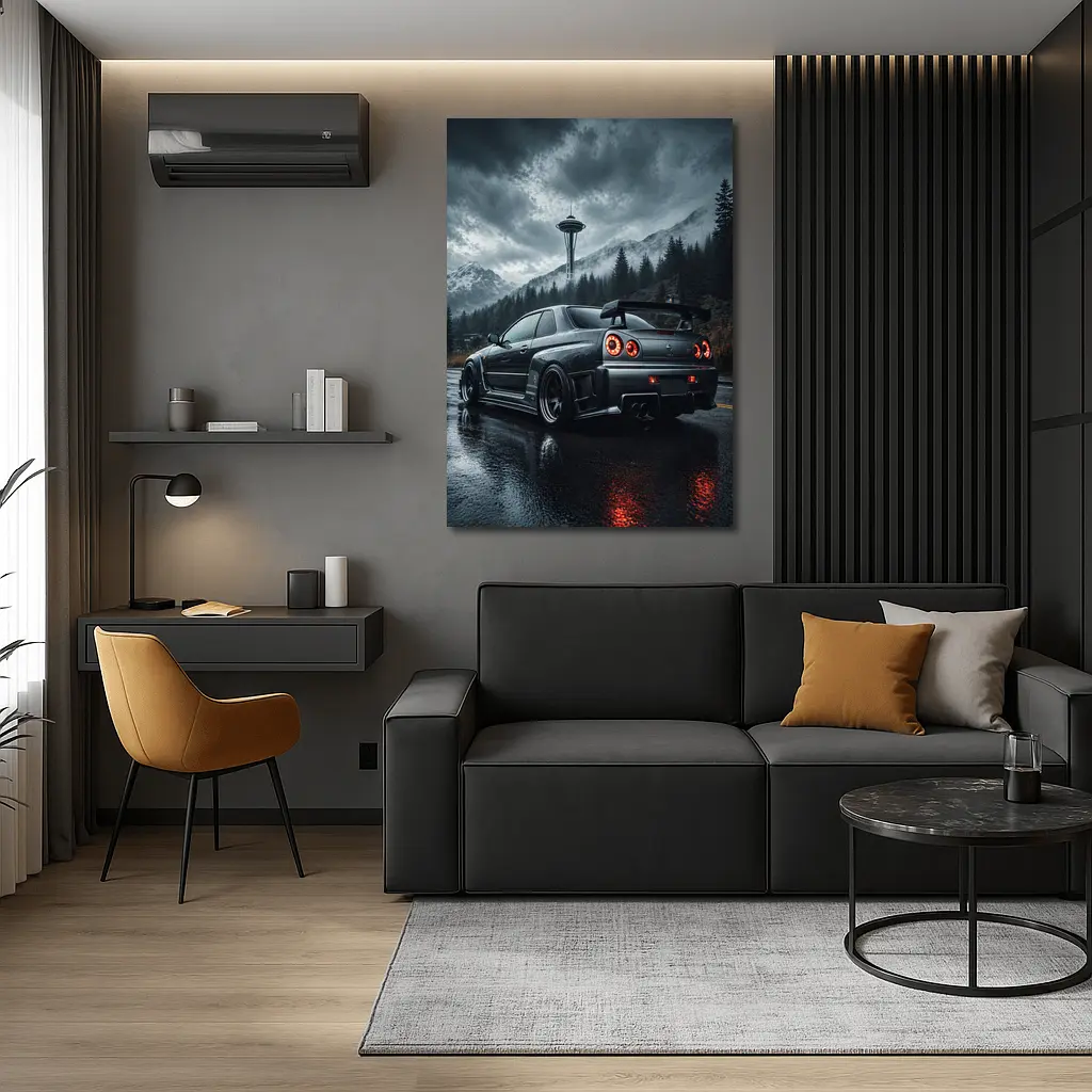 Nissan Skyline GT-R Rainy Dark Mountain Road – Wall Art
