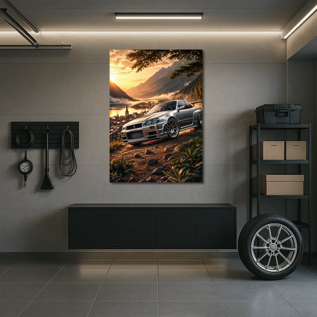 Nissan Skyline GT-R Silver Mountain Sunset – Wall Art