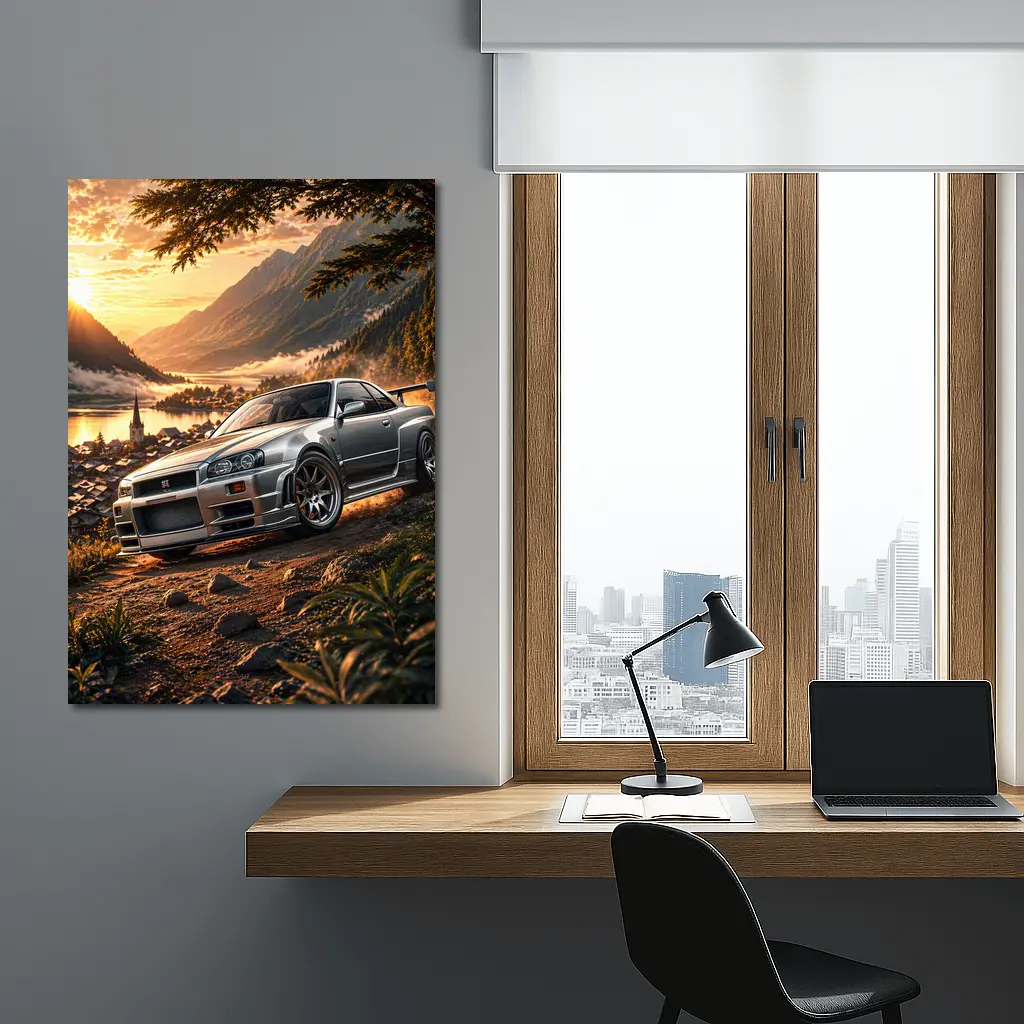 Nissan Skyline GT-R Silver Mountain Sunset – Wall Art