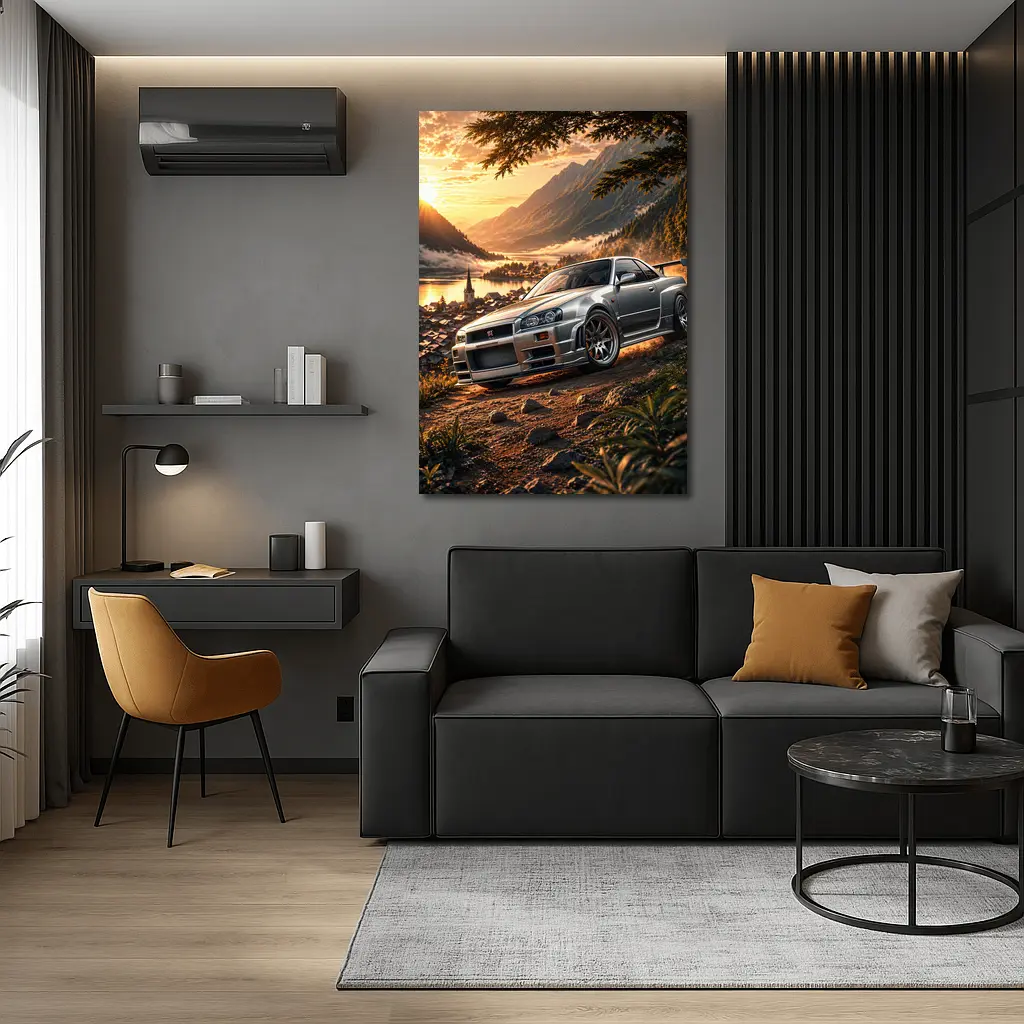Nissan Skyline GT-R Silver Mountain Sunset – Wall Art