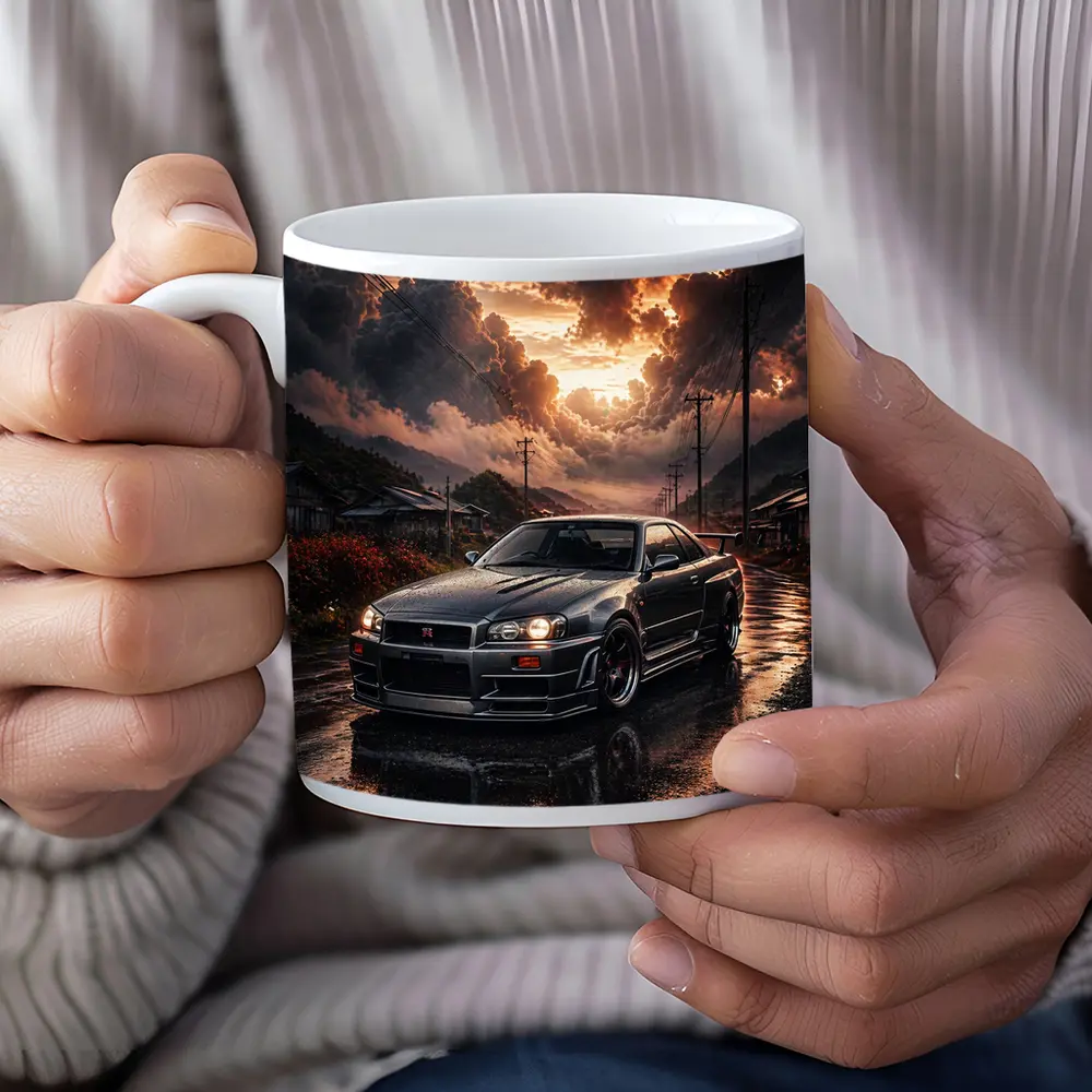 Nissan Skyline GT-R Wet Road Sunset Scene – Mugs