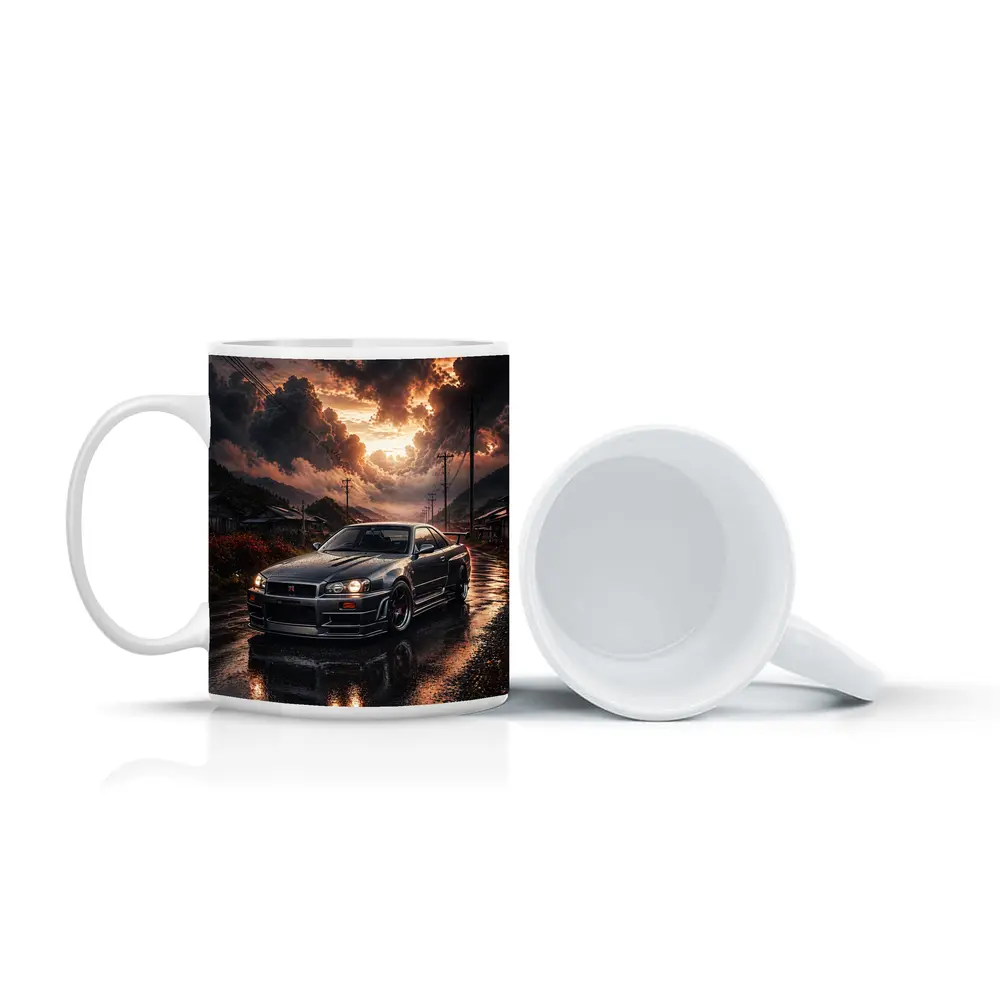 Nissan Skyline GT-R Wet Road Sunset Scene – Mugs