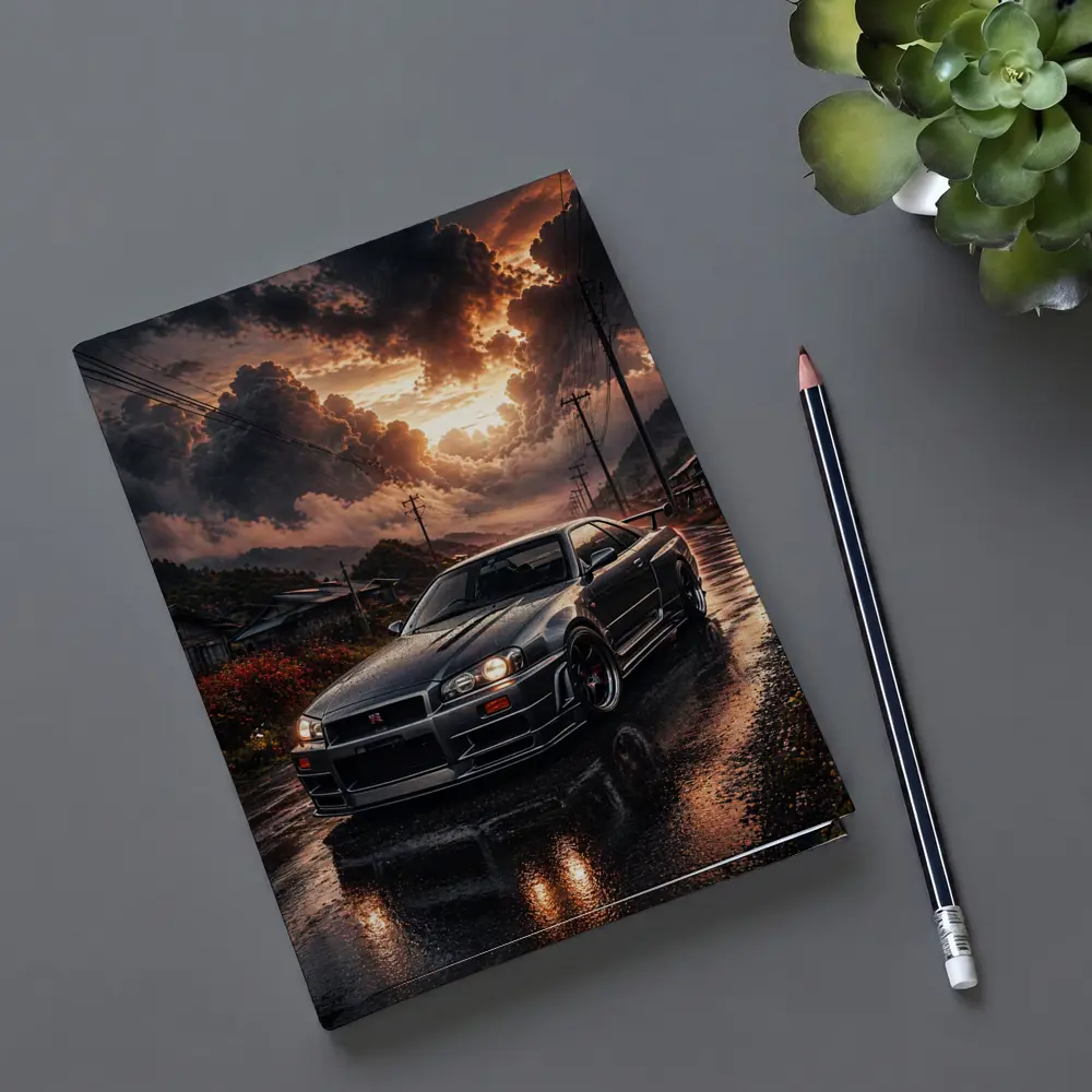 Nissan Skyline GT-R Wet Road Sunset Scene – Notebooks