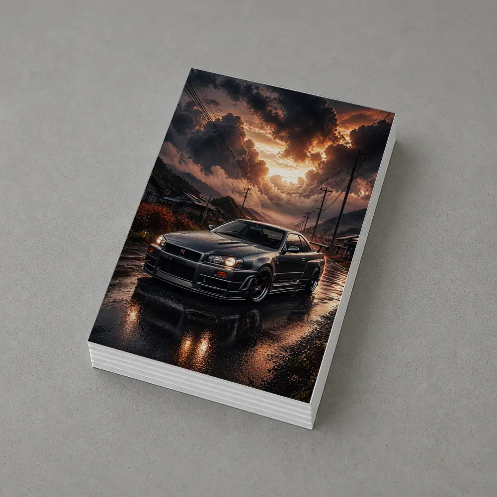 Nissan Skyline GT-R Wet Road Sunset Scene – Postcards