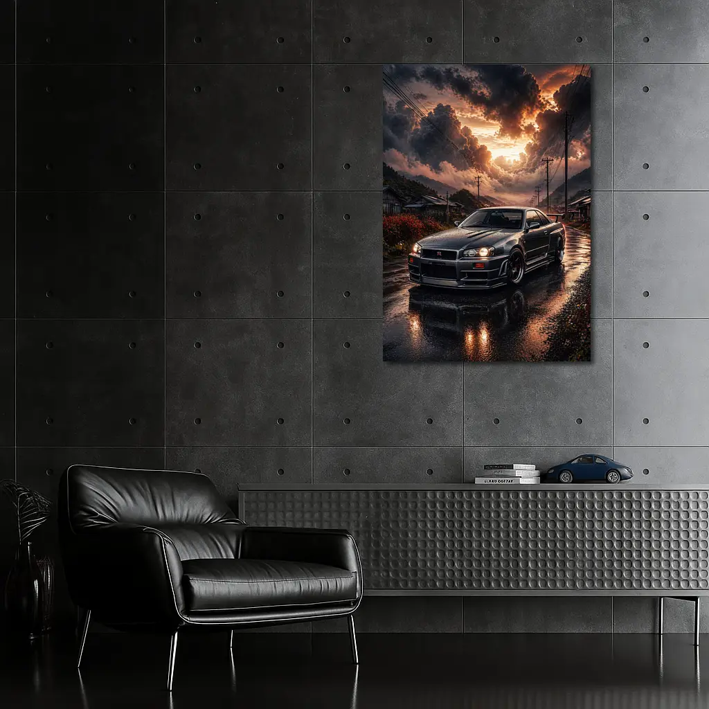 Nissan Skyline GT-R Wet Road Sunset Scene – Wall Art