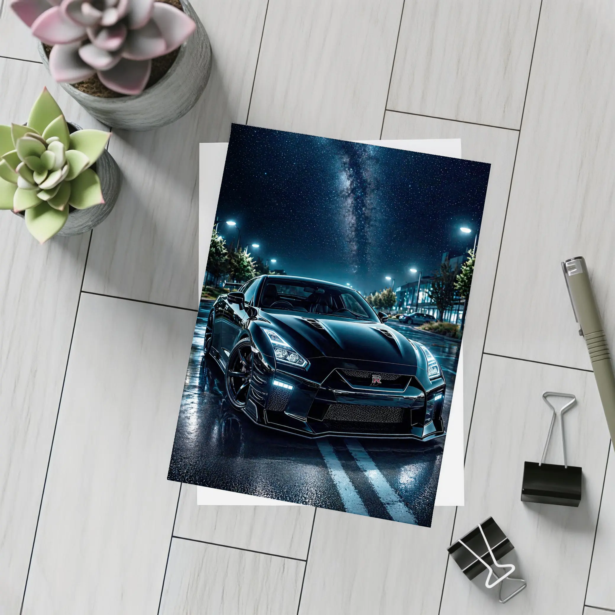 Nissan GT-R Black Night Wet Street – Postcards