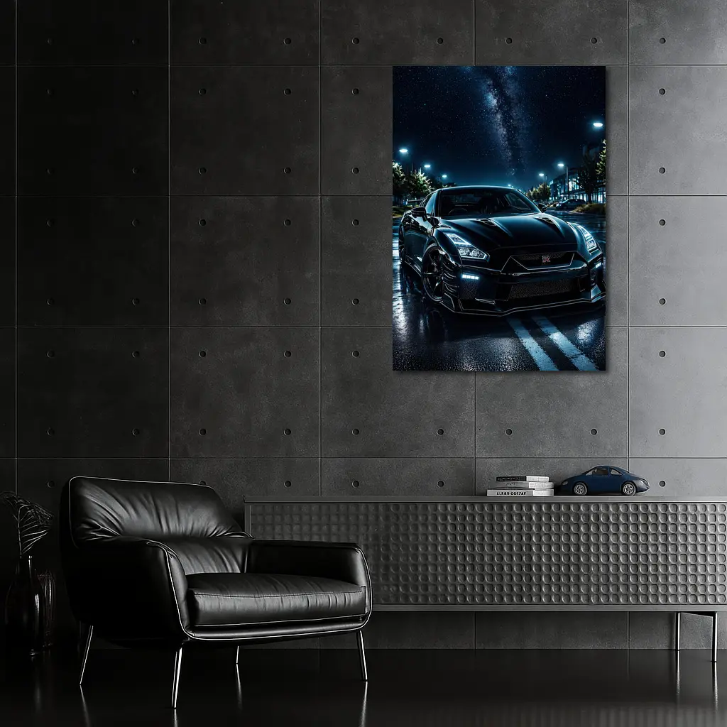 Nissan GT-R Black Night Wet Street – Wall Art