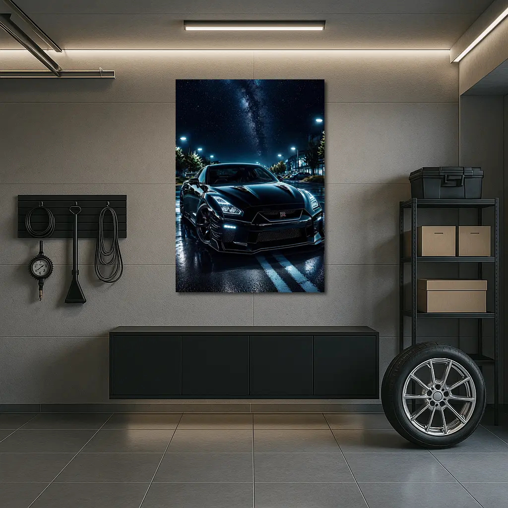 Nissan GT-R Black Night Wet Street – Wall Art