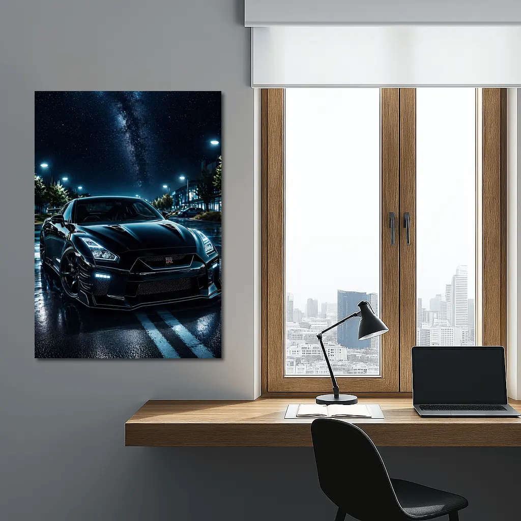 Nissan GT-R Black Night Wet Street – Wall Art