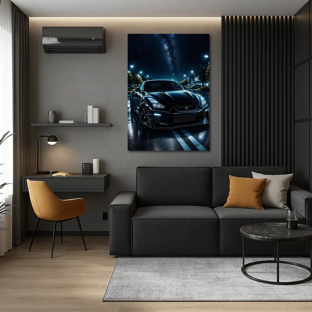 Nissan GT-R Black Night Wet Street – Wall Art
