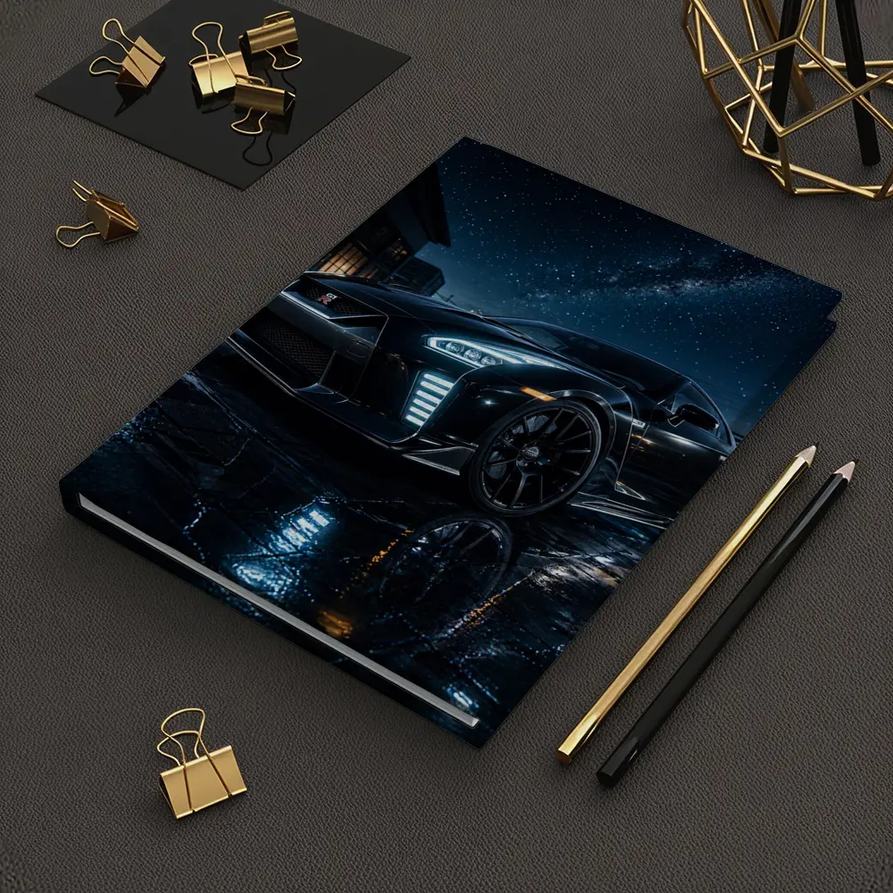 Nissan GT-R Black Under Starry Night Sky – Notebooks