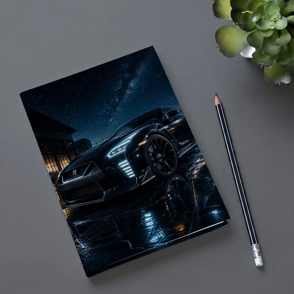 Nissan GT-R Black Under Starry Night Sky – Notebooks
