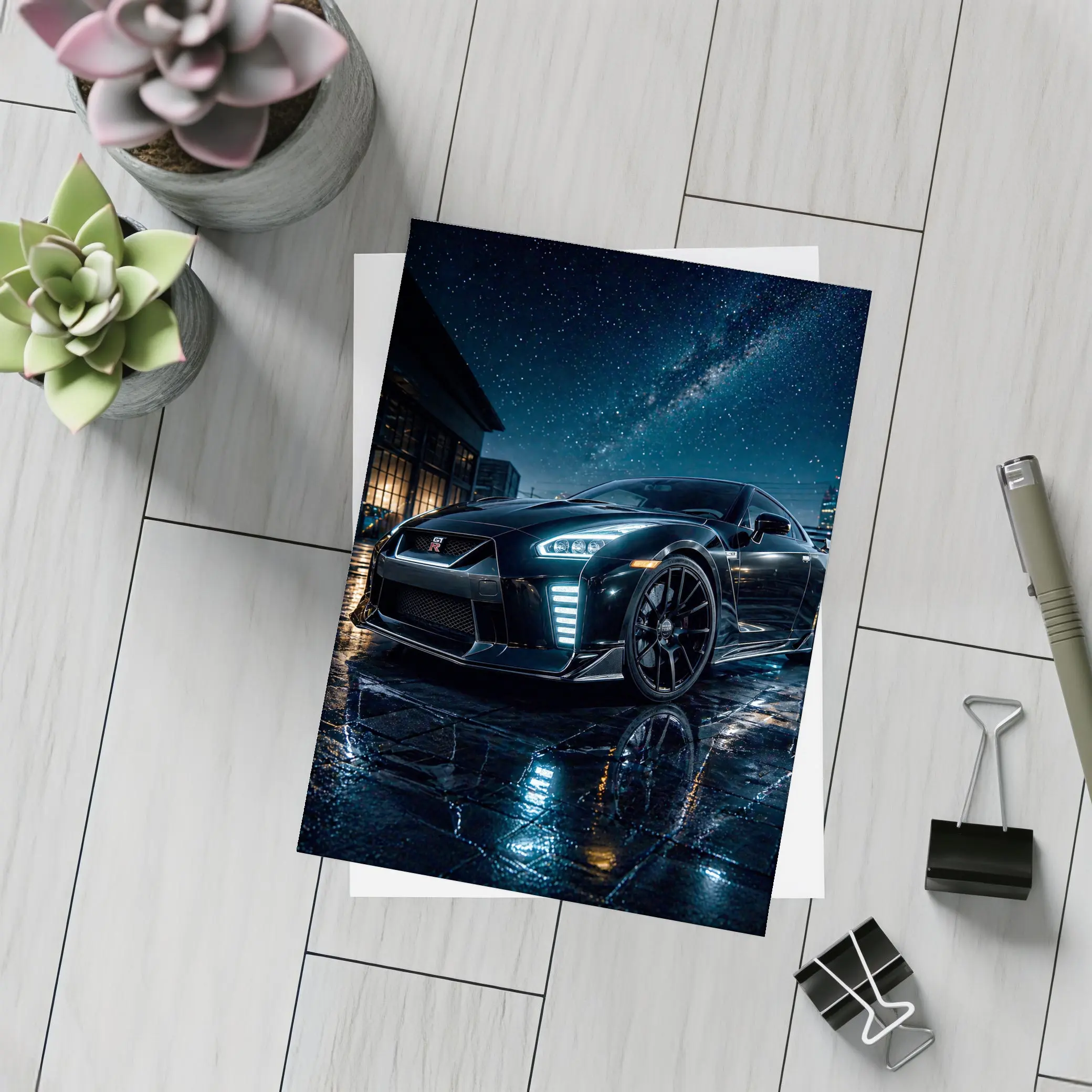 Nissan GT-R Black Under Starry Night Sky – Postcards