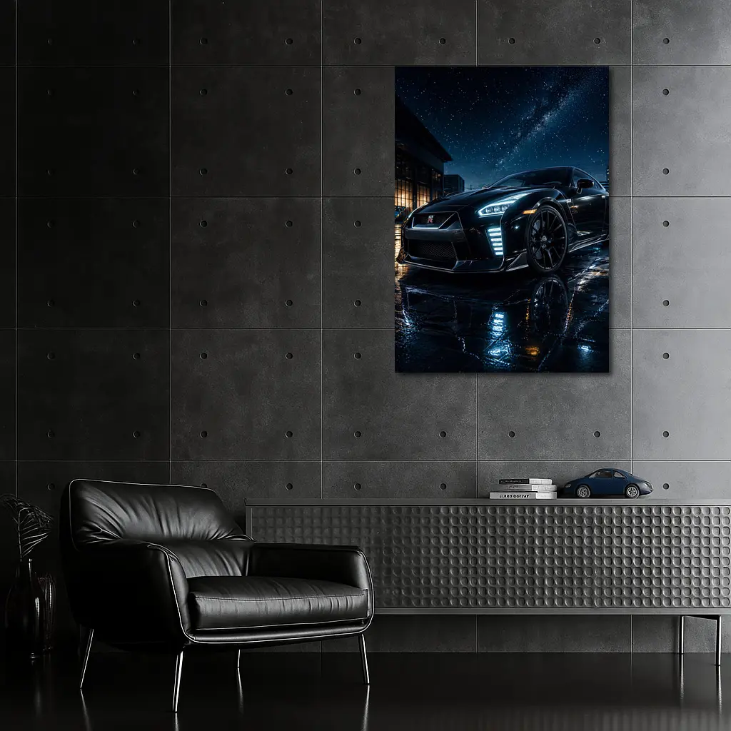 Nissan GT-R Black Under Starry Night Sky – Wall Art