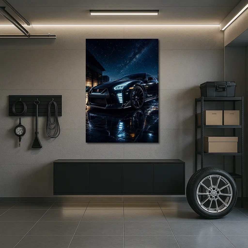 Nissan GT-R Black Under Starry Night Sky – Wall Art