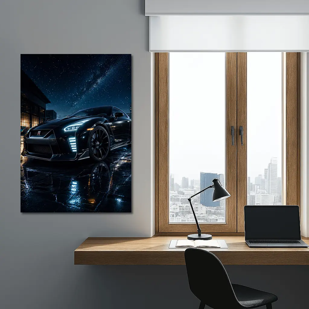 Nissan GT-R Black Under Starry Night Sky – Wall Art
