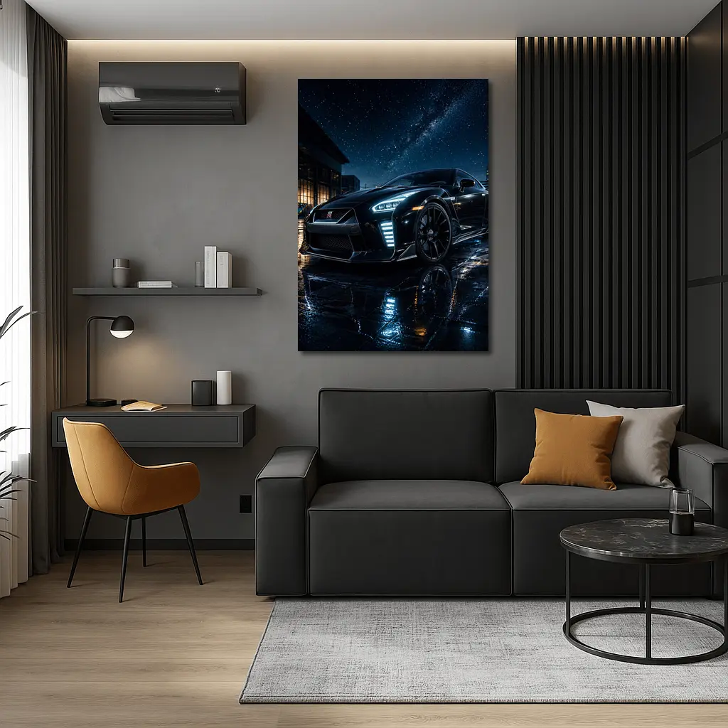 Nissan GT-R Black Under Starry Night Sky – Wall Art