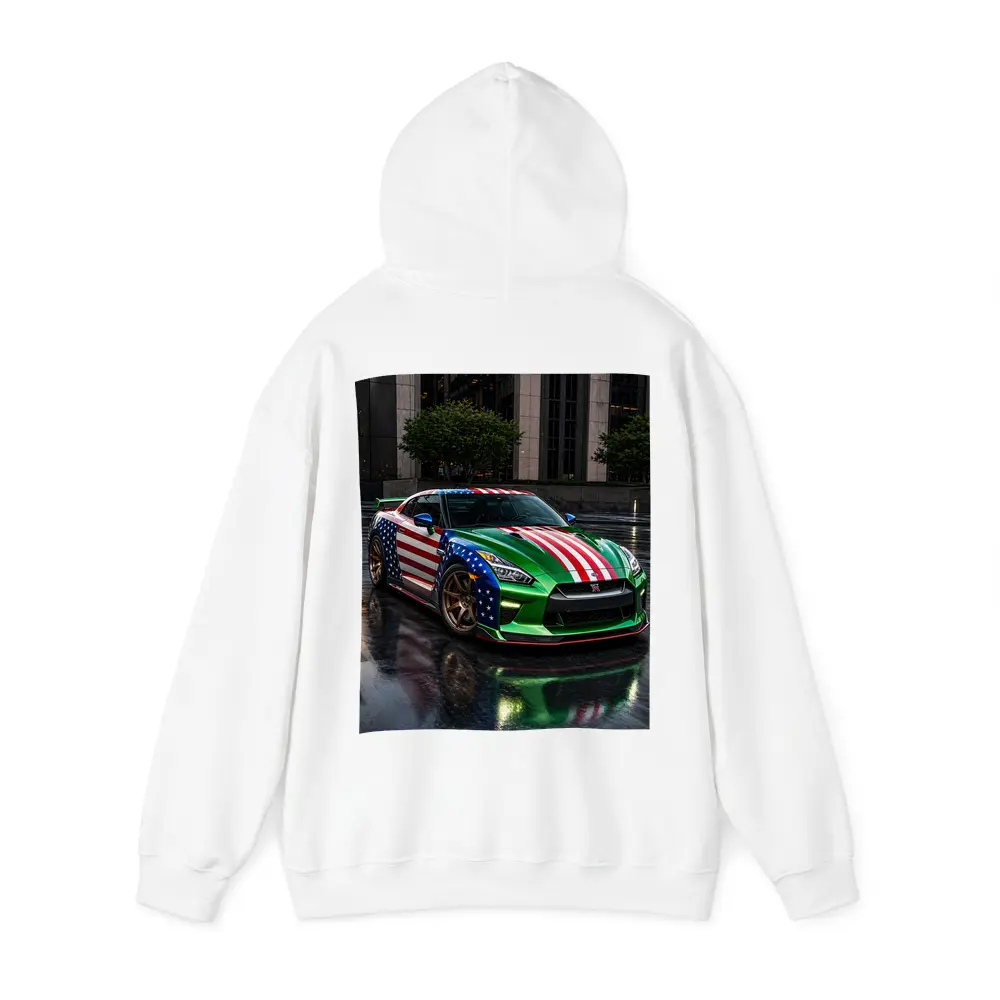 Nissan GT-R Green US Flag Rainy City – Hoodies