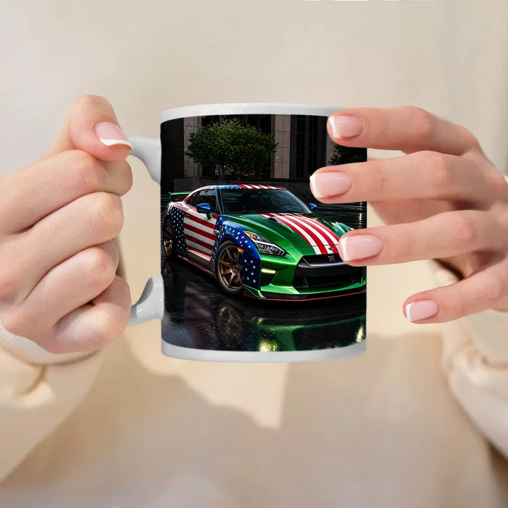 Nissan GT-R Green US Flag Rainy City – Mugs