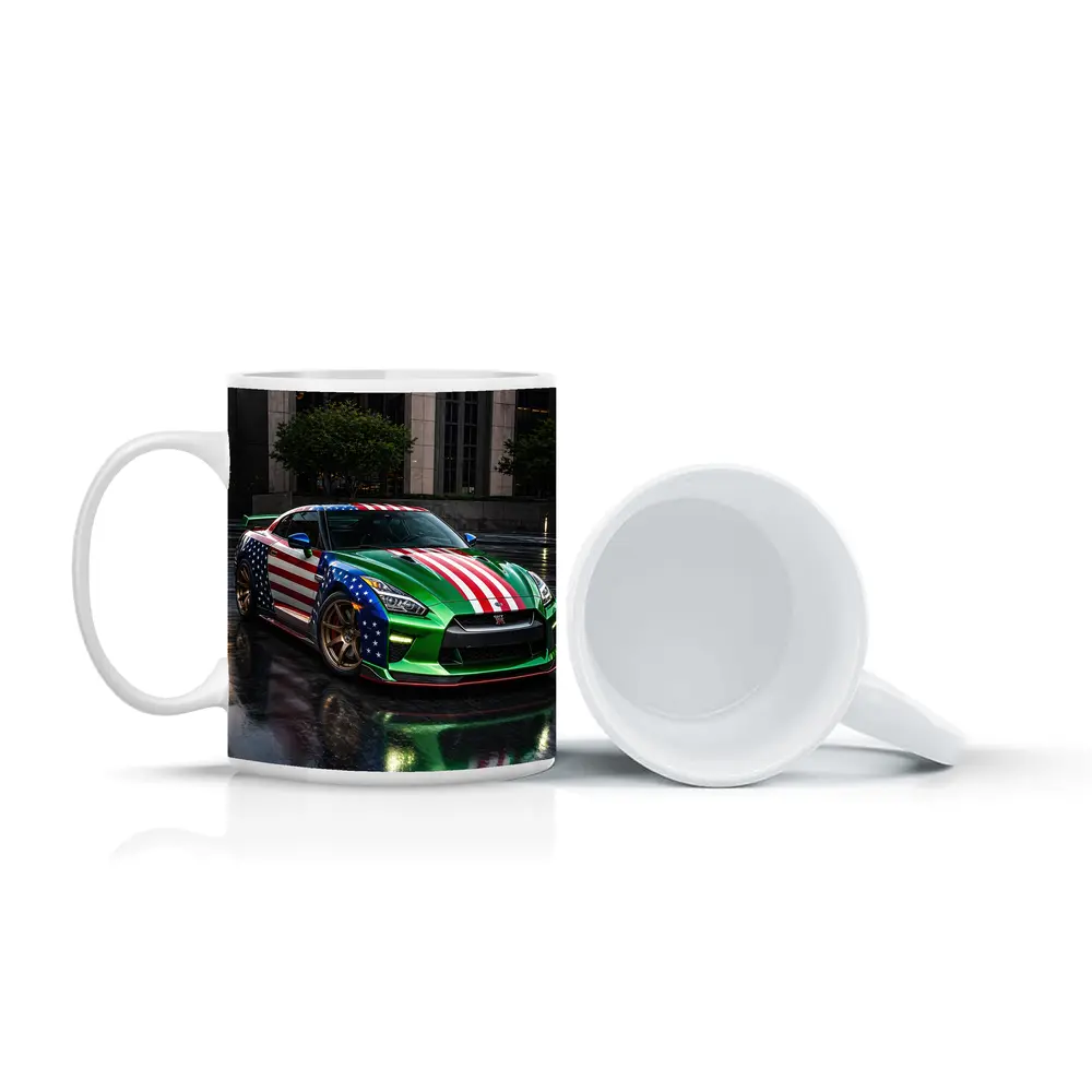 Nissan GT-R Green US Flag Rainy City – Mugs