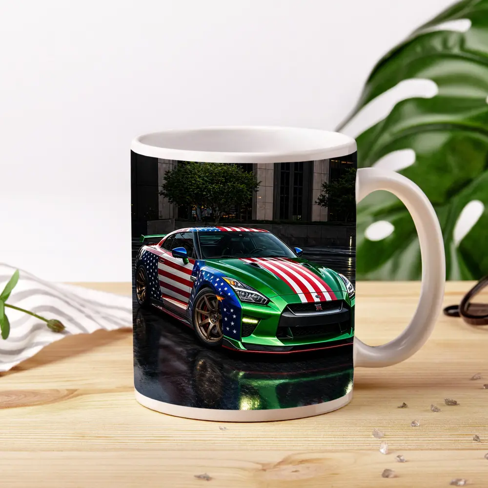 Nissan GT-R Green US Flag Rainy City – Mugs
