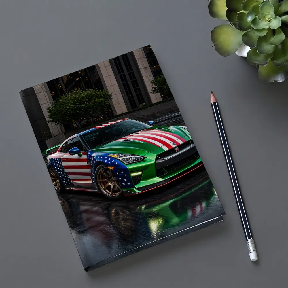 Nissan GT-R Green US Flag Rainy City – Notebooks