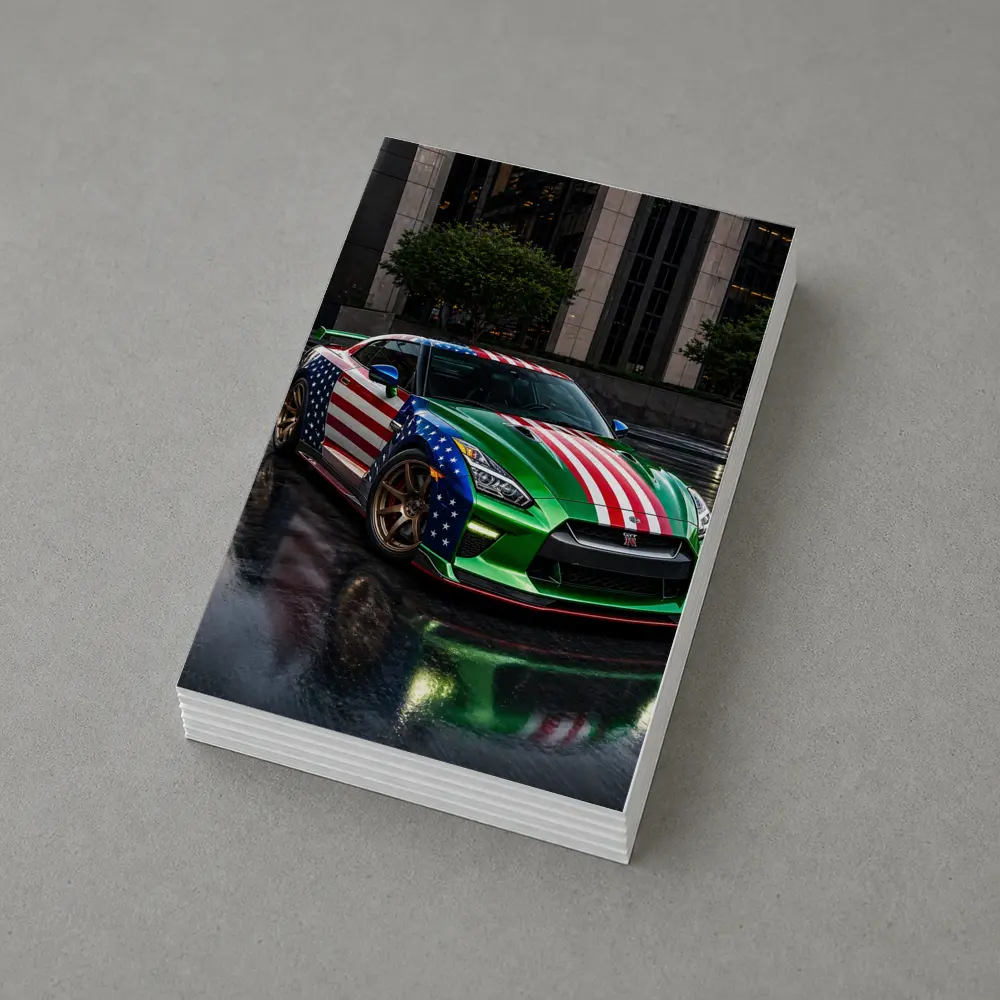 Nissan GT-R Green US Flag Rainy City – Postcards