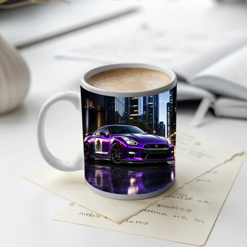 Nissan GT-R Purple Mexican Flag City Night – Mugs