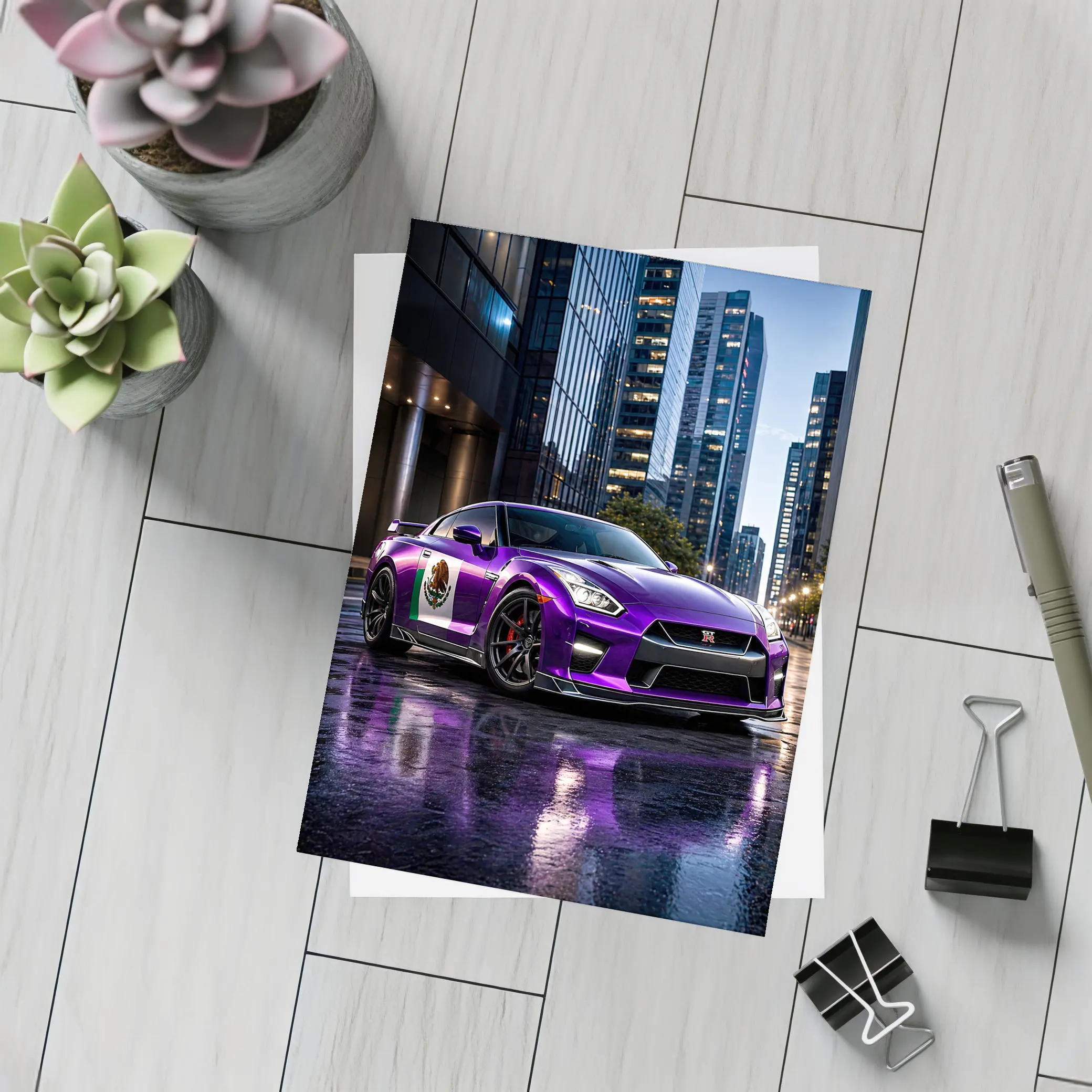 Nissan GT-R Purple Mexican Flag City Night – Postcards