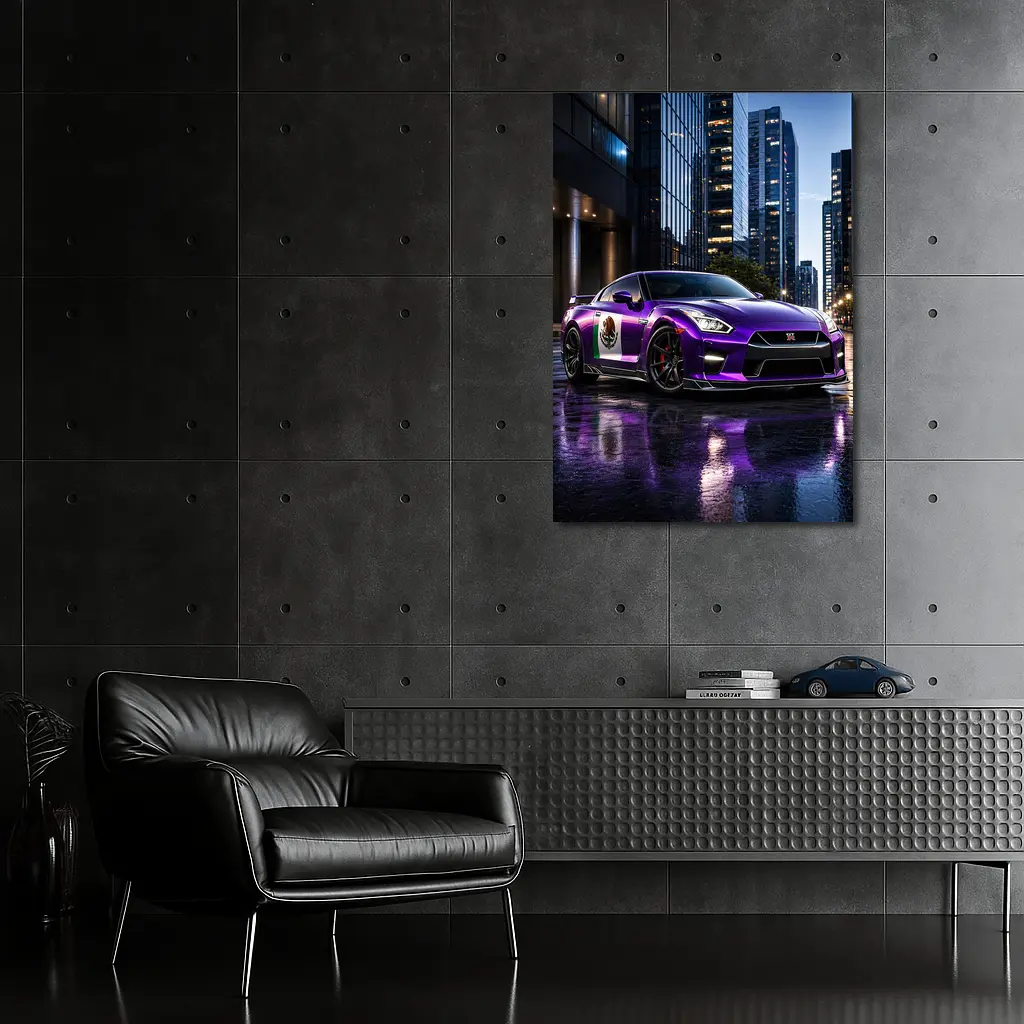 Nissan GT-R Purple Mexican Flag City Night – Wall Art