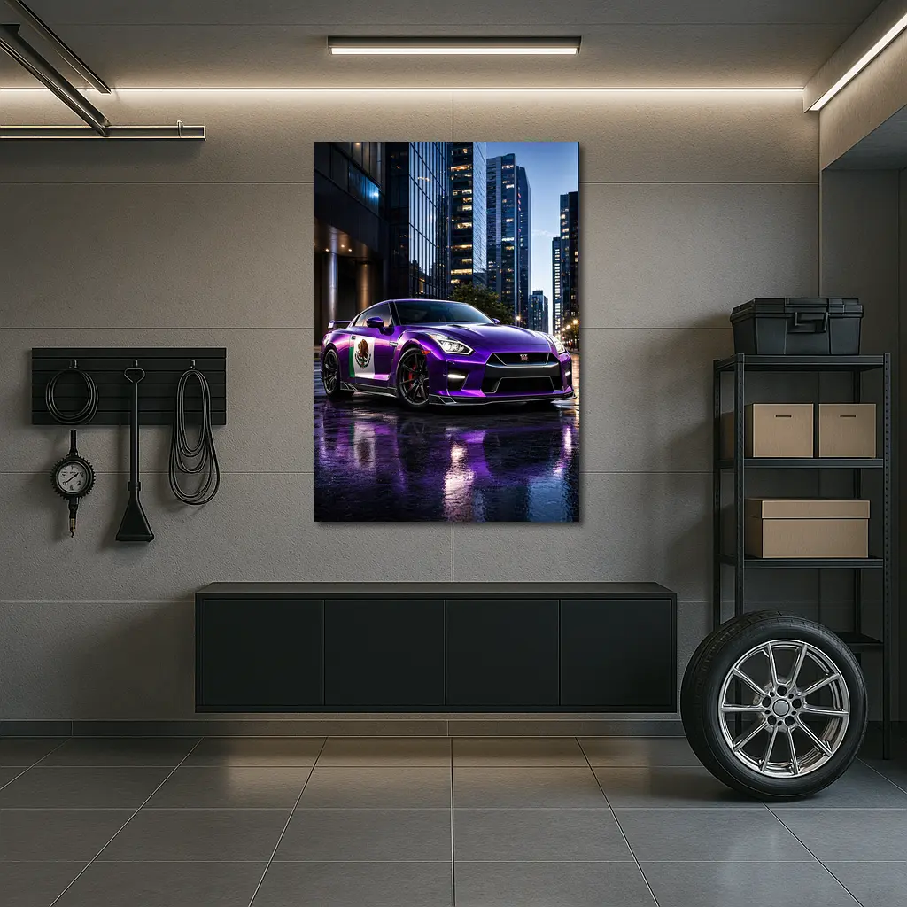 Nissan GT-R Purple Mexican Flag City Night – Wall Art
