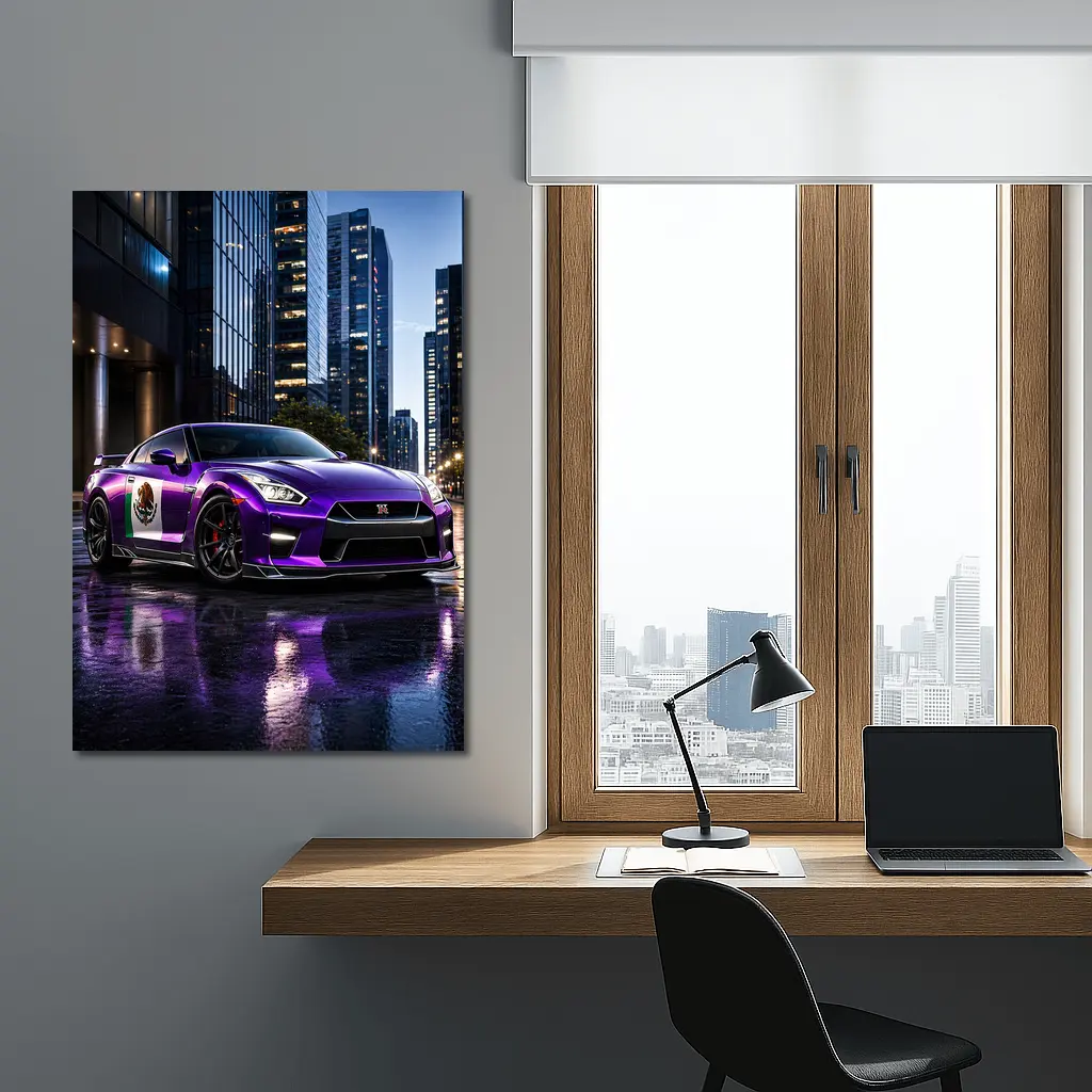 Nissan GT-R Purple Mexican Flag City Night – Wall Art