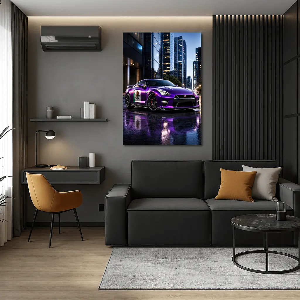 Nissan GT-R Purple Mexican Flag City Night – Wall Art