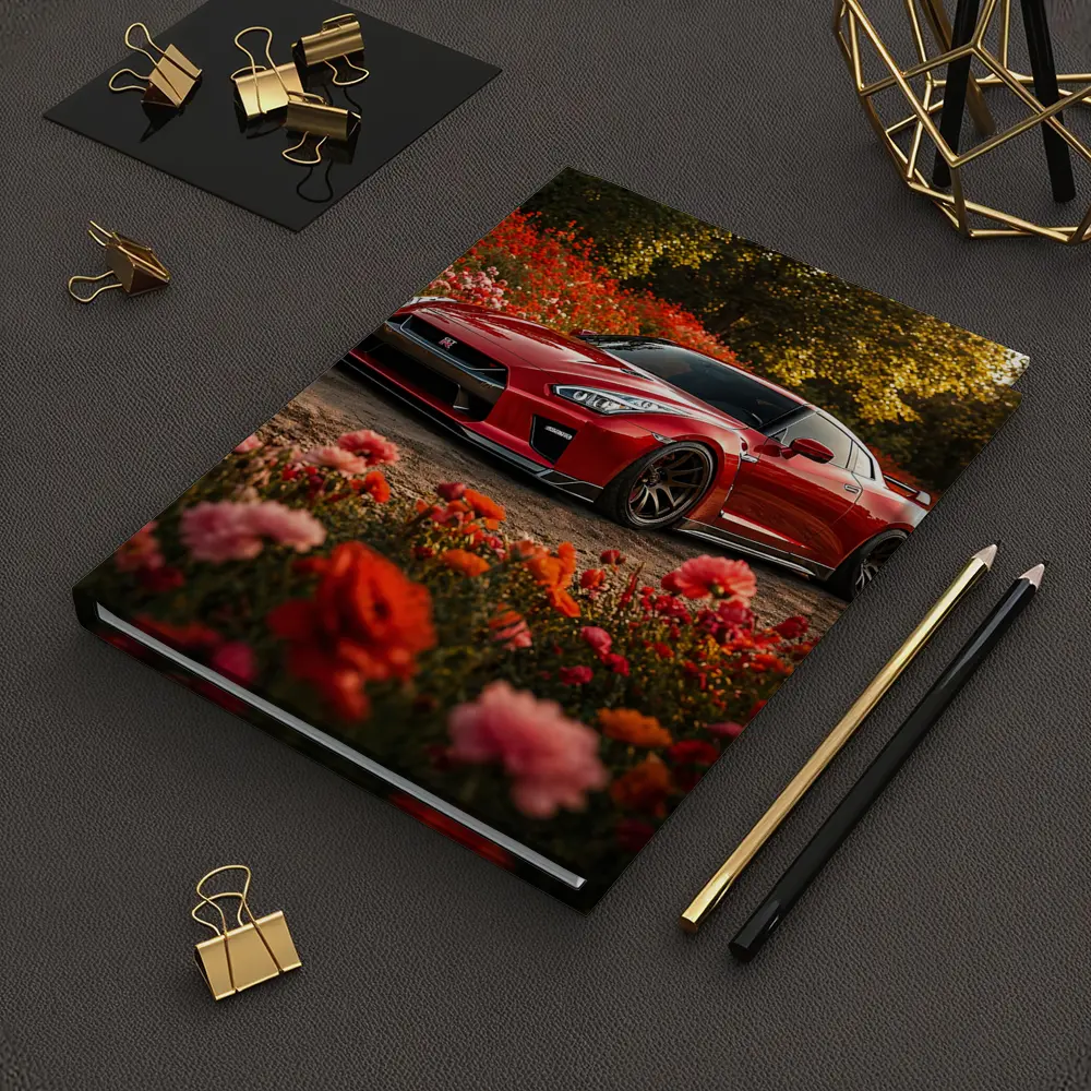 Red Nissan GT-R Surrounded by Blooming Flowers – Notebooks