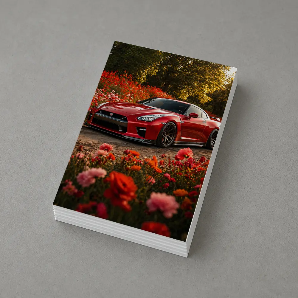 Red Nissan GT-R Surrounded by Blooming Flowers – Postcards