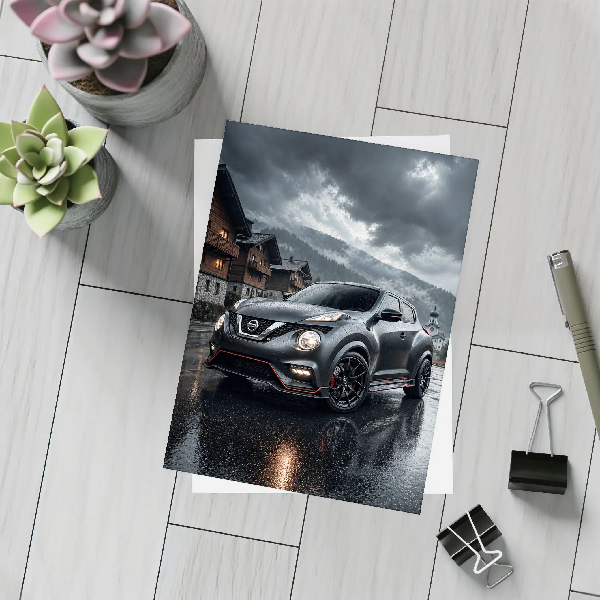 Nissan Juke Nismo Dark Rainy Mountain Village – Postcards