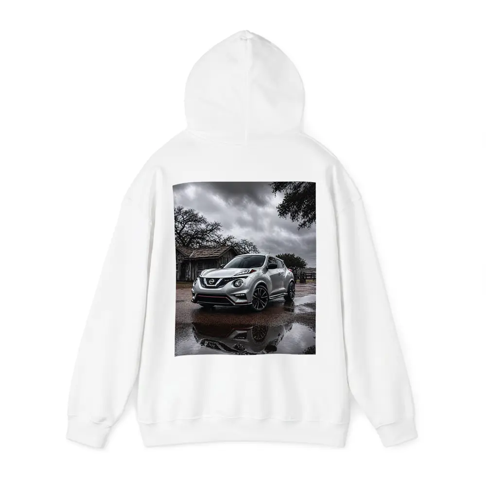 Nissan Juke Nismo Silver Rainy Rural Setting – Hoodies