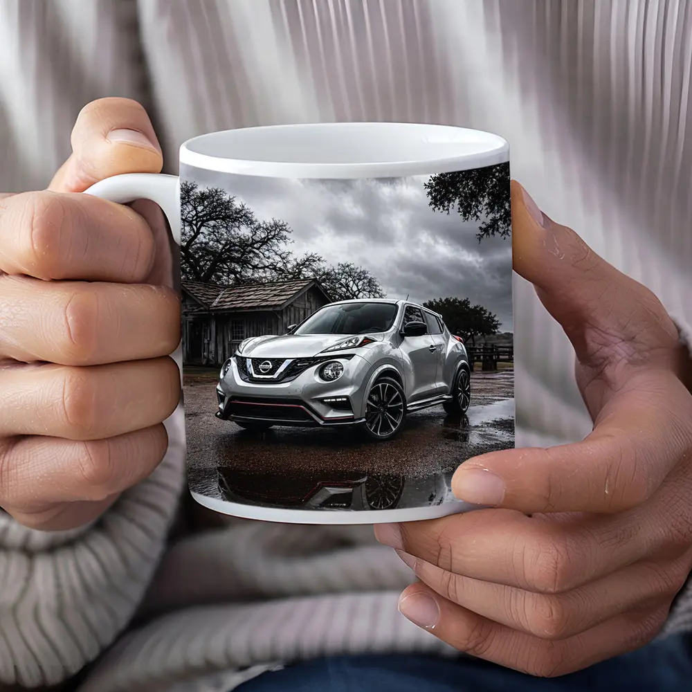 Nissan Juke Nismo Silver Rainy Rural Setting – Mugs