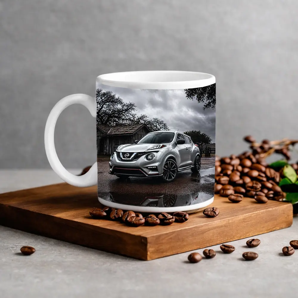 Nissan Juke Nismo Silver Rainy Rural Setting – Mugs