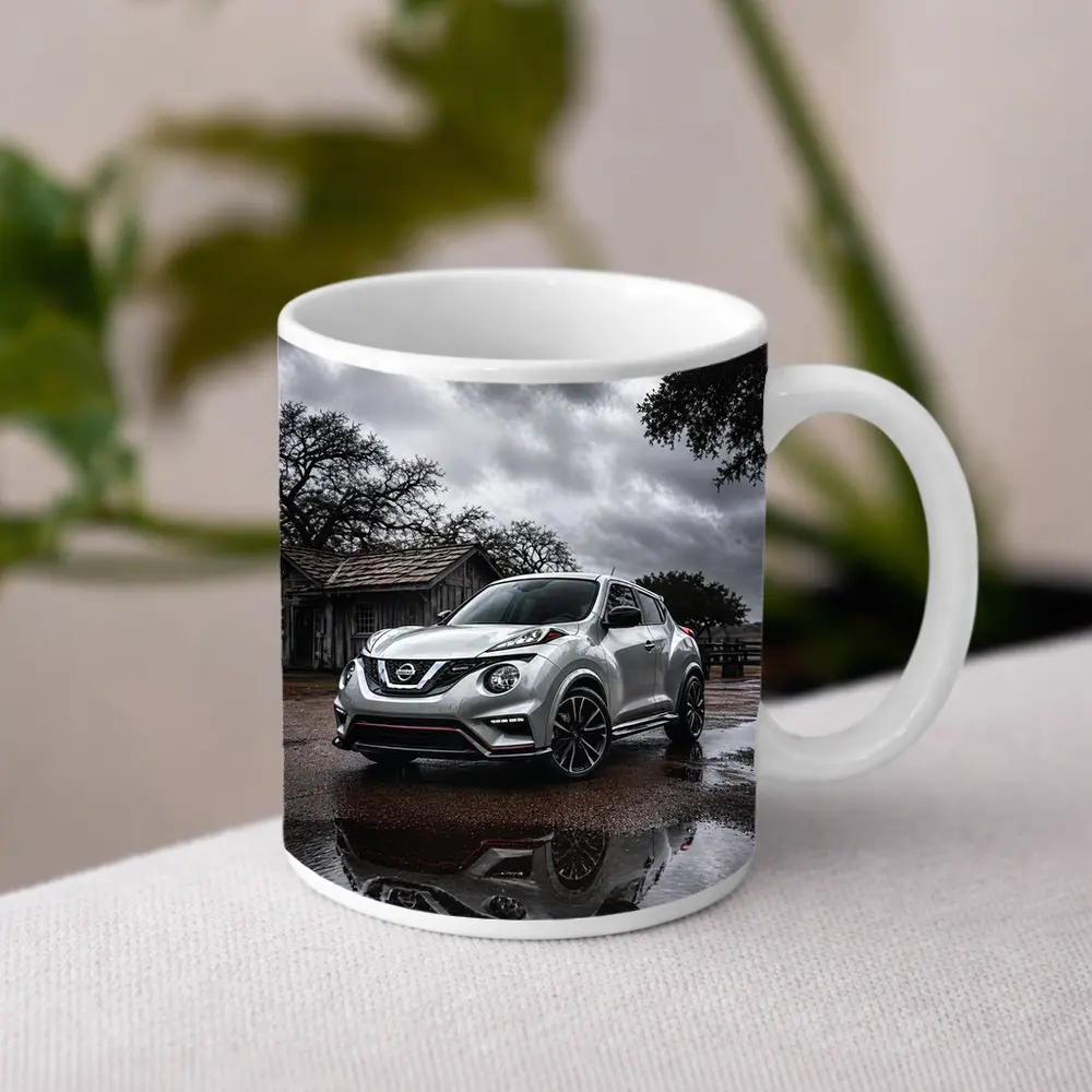 Nissan Juke Nismo Silver Rainy Rural Setting – Mugs
