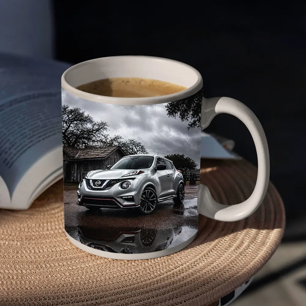 Nissan Juke Nismo Silver Rainy Rural Setting – Mugs
