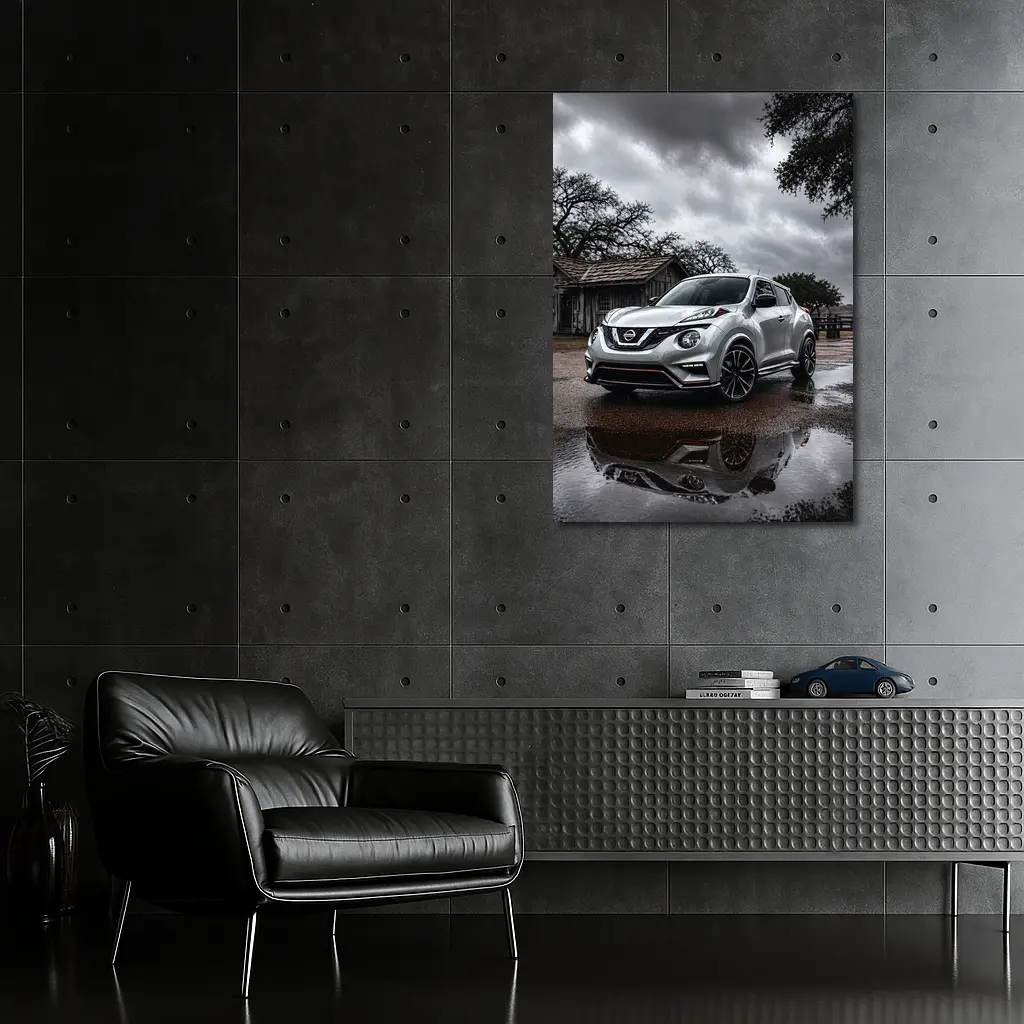 Nissan Juke Nismo Silver Rainy Rural Setting – Wall Art