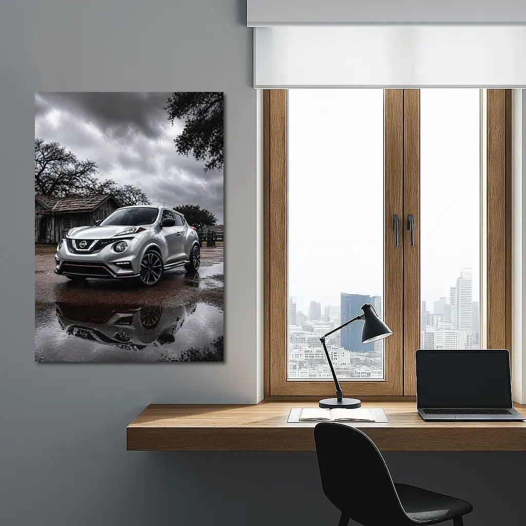 Nissan Juke Nismo Silver Rainy Rural Setting – Wall Art